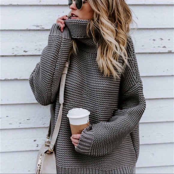 K.Faye’s Boutique Sweaters - Chunky Knit Turtleneck Sweater Gray
